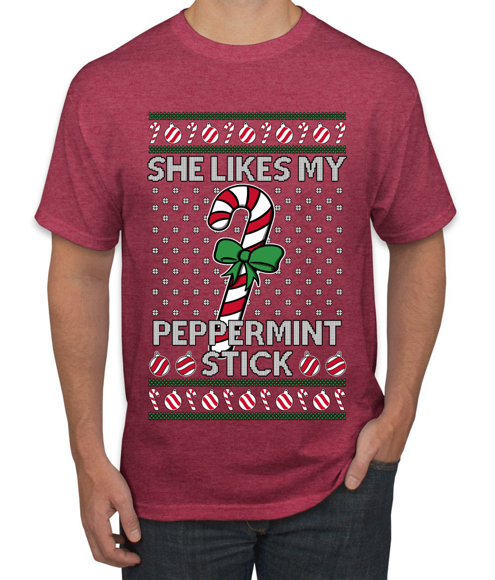 She Likes My Peppermint Stick, Ugly Christmas Sweater Unisex Men's T-Shirt