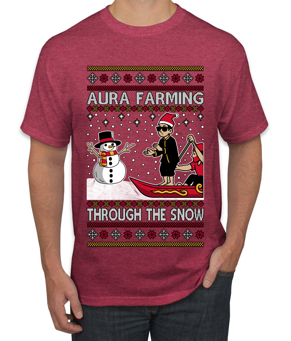Aura Farming Through The Snow Meme, Ugly Christmas Sweater Unisex Men's T-Shirt