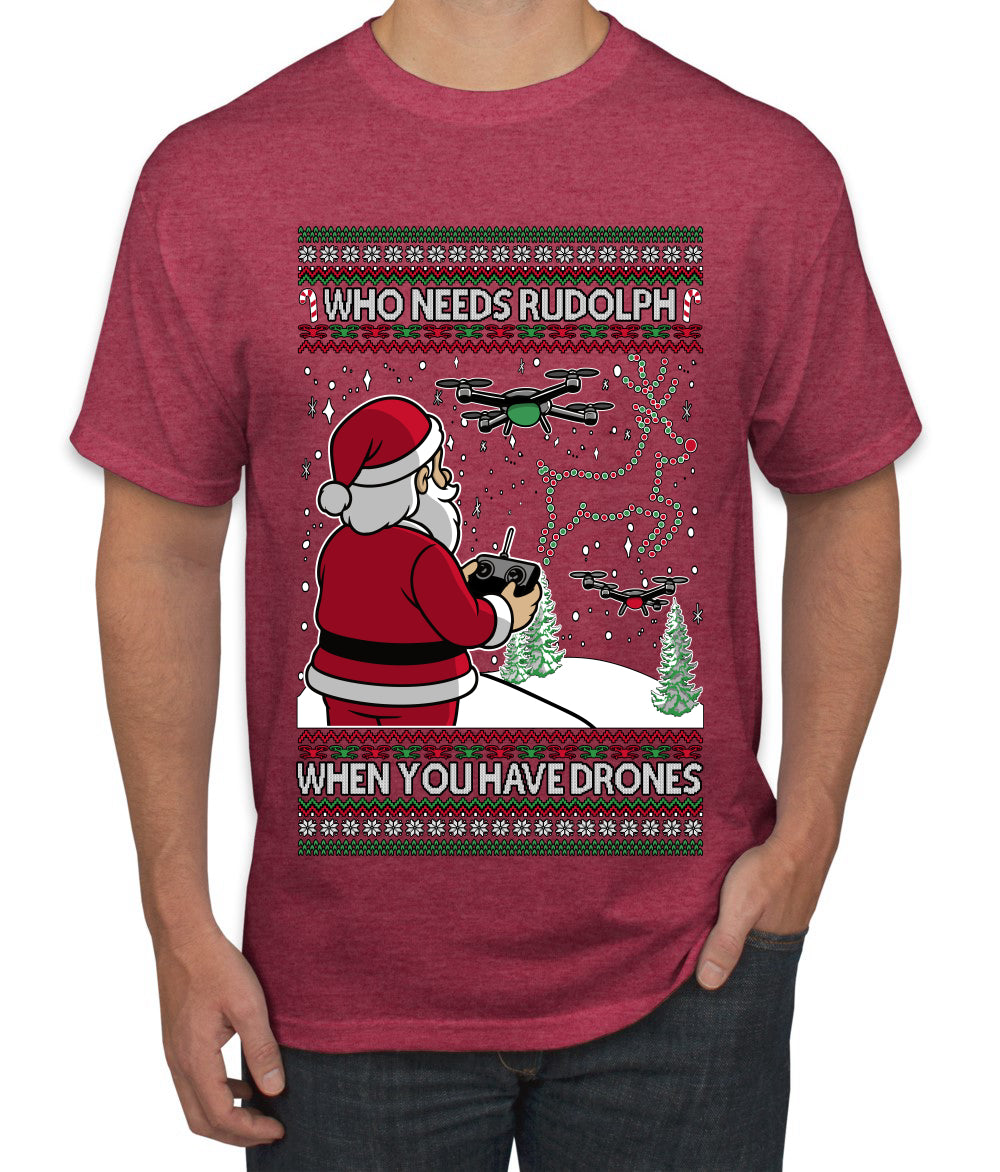 Santa Drone Show Reindeer, Ugly Christmas Sweater Unisex Men's T-Shirt