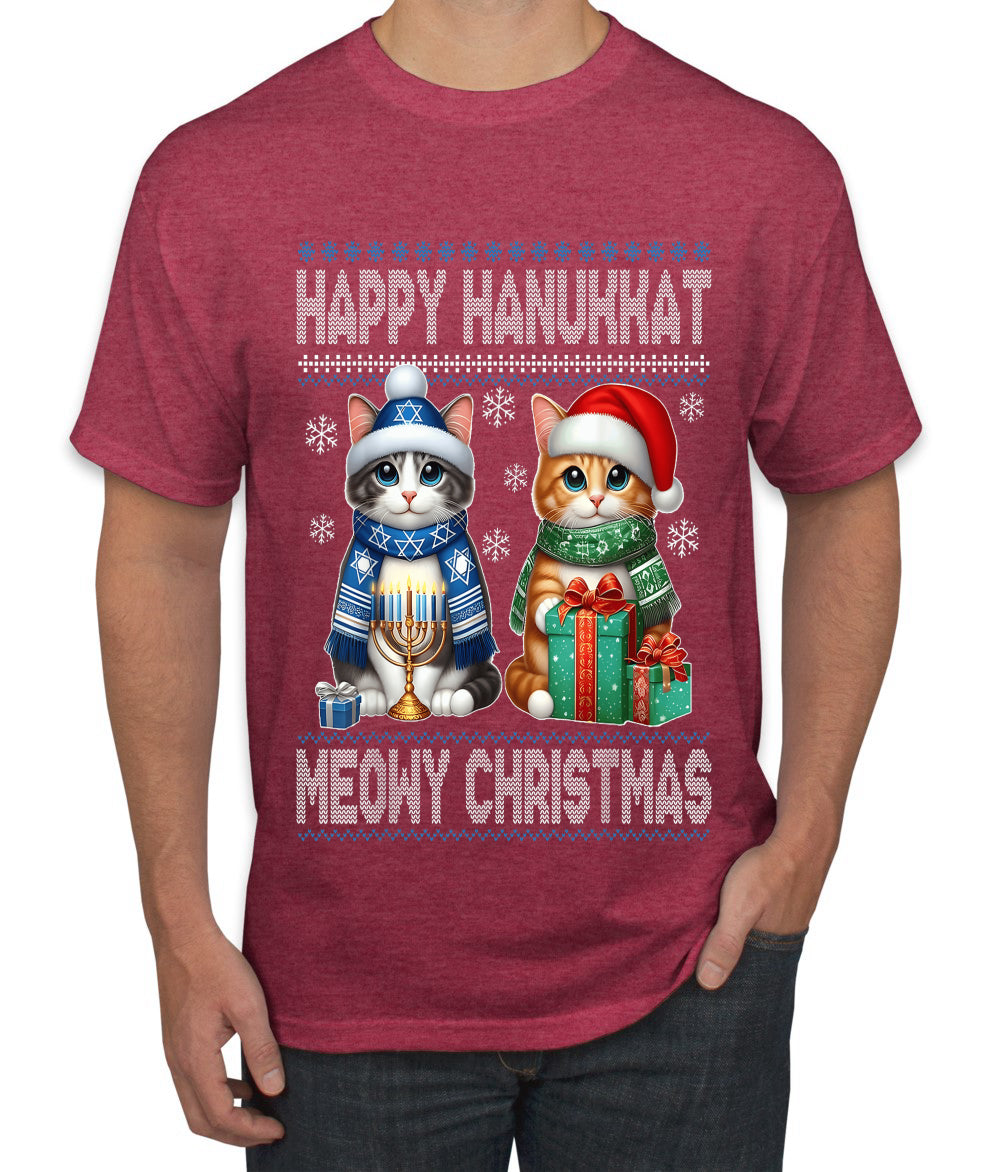 Happy Hanukkat Meowy Christmas, Ugly Christmas Sweater Unisex Men's T-Shirt