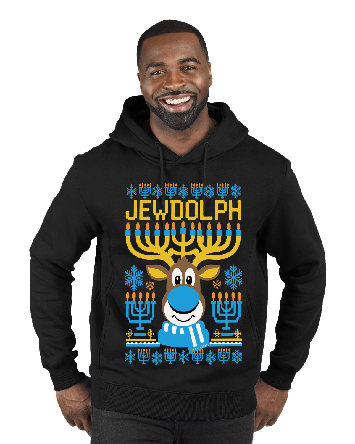 Jewdolph, Jewish Reindeer, Ugly Christmas Sweater Unisex Premium Graphic Hoodie Sweatshirt