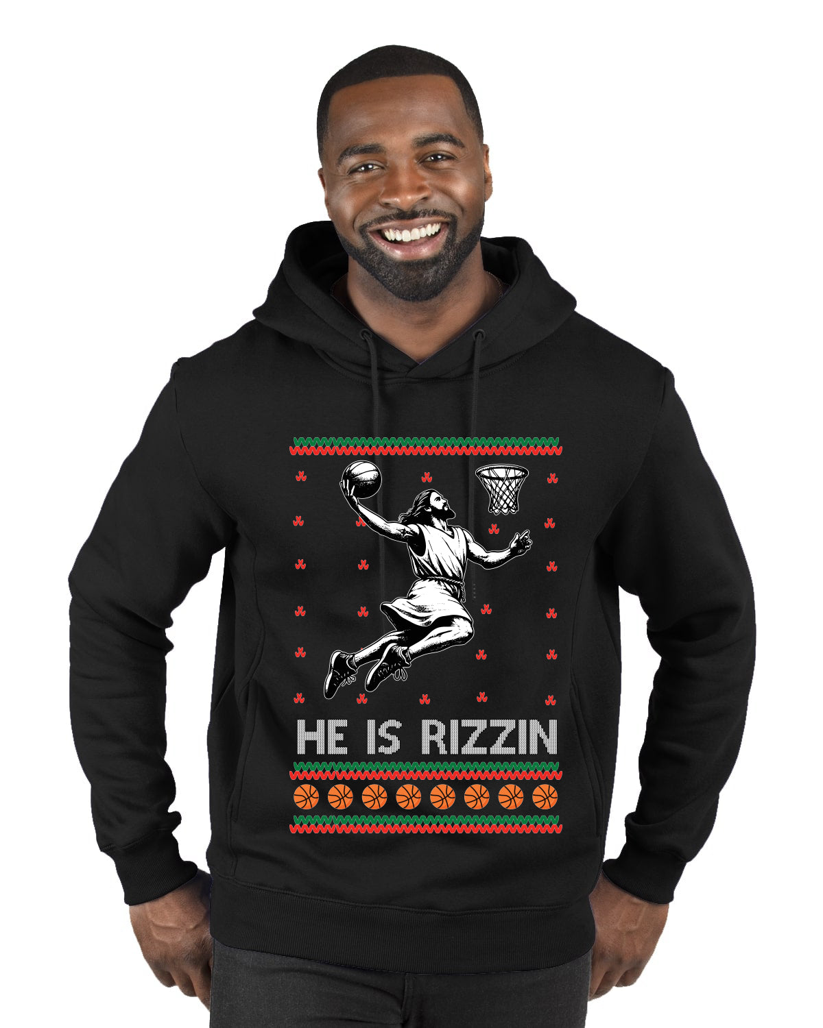He Is Rizzin, Ugly Christmas Sweater Unisex Premium Graphic Hoodie Sweatshirt