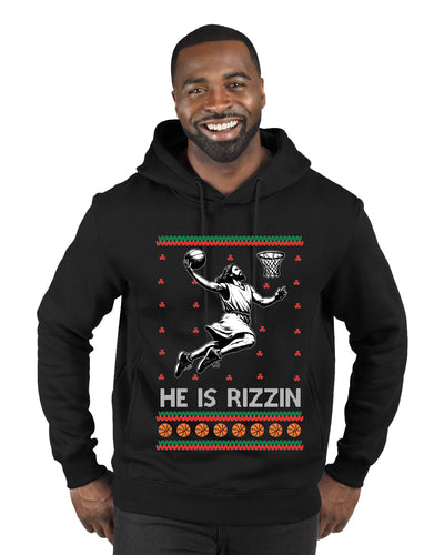 He Is Rizzin, Ugly Christmas Sweater Unisex Premium Graphic Hoodie Sweatshirt