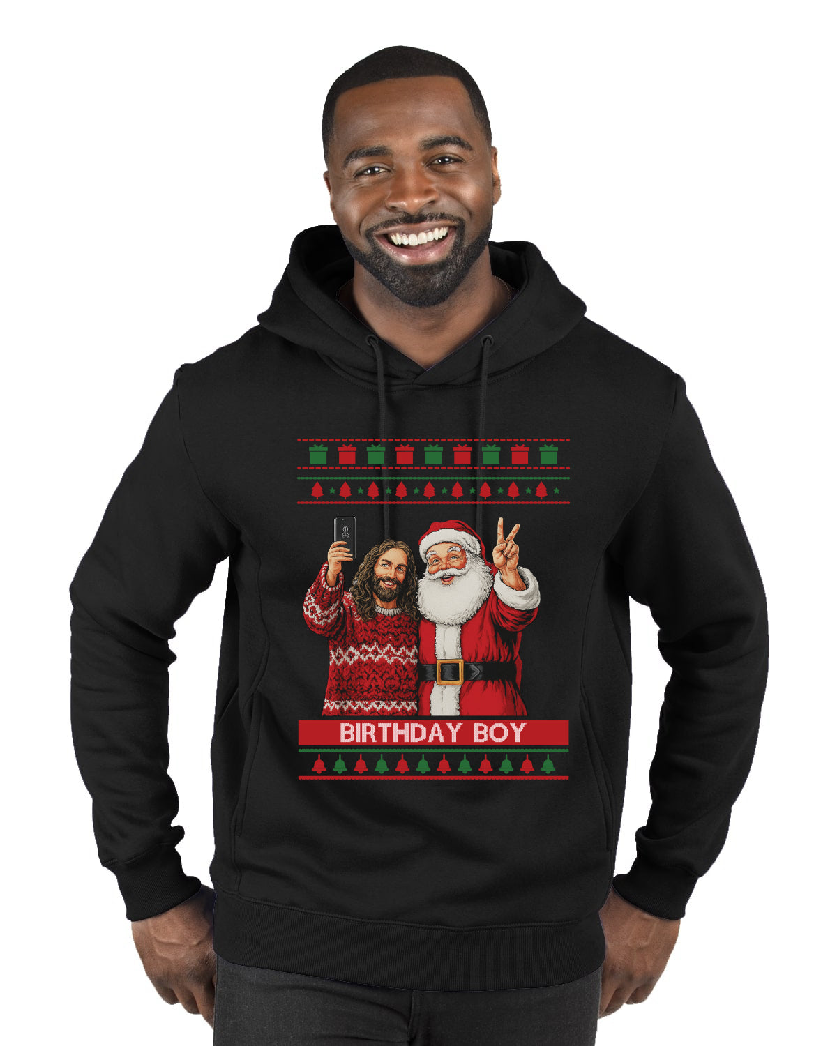 Birthday Boy Jesus, Ugly Christmas Sweater Unisex Premium Graphic Hoodie Sweatshirt