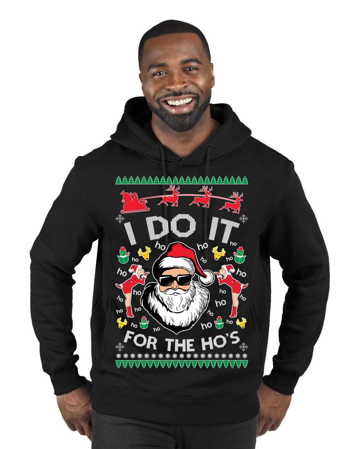 I Do It for the Hos Funny Santa Claus Ugly Christmas Sweater Premium Graphic Hoodie Sweatshirt