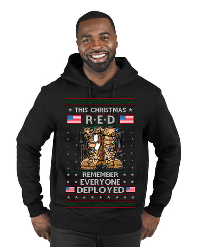 This Christmas RED Remember Everyone Deployed Veteran Ugly Christmas Sweater Premium Graphic Hoodie Sweatshirt