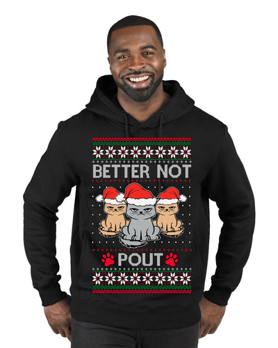 Better Not Pout, Cute Sad Santa Cats | Funny Ugly Christmas Sweater Premium Graphic Hoodie Sweatshirt