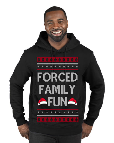 Forced Family Fun, Xmas Holiday Funny Ugly Christmas Sweater Premium Graphic Hoodie Sweatshirt