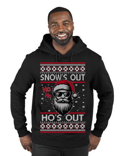 Snow's Out Hos Out | Funny Santa Claus Ugly Christmas Sweater Premium Graphic Hoodie Sweatshirt