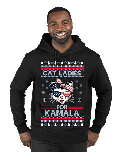 Cat Ladies for Kamala USA Glasses, Harris Tim Walz 2024 Cute USA Glasses Bow Ugly Christmas Sweater Premium Graphic Hoodie Sweatshirt