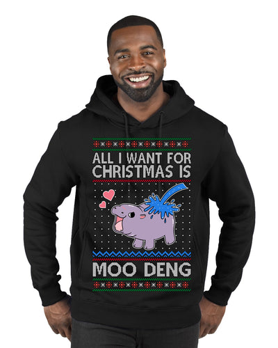 All I Want for Christmas is Moo Deng Cute Pygmy Hippo Ugly Christmas Sweater Premium Graphic Hoodie Sweatshirt