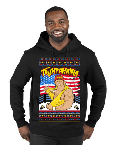 Trumpamania Funny Hogan 80s USA Wrestling Sports Parody Ugly Christmas Sweater Premium Graphic Hoodie Sweatshirt