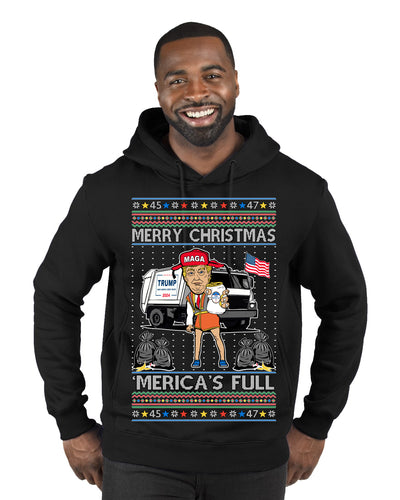 Donald Trump Merry Christmas Merica's Full Garbage Truck Ugly Christmas Sweater Premium Graphic Hoodie Sweatshirt