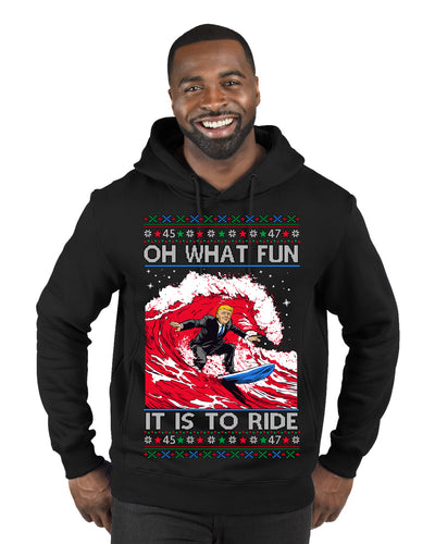 Oh What Fun It Is to Ride Donald Trump Red Wave Landslide Ugly Christmas Sweater Premium Graphic Hoodie Sweatshirt