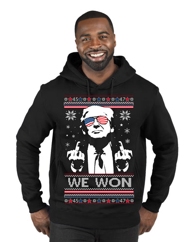 We Won Funny 45 47 President Trump Shot USA Glasses Ugly Christmas Sweater Premium Graphic Hoodie Sweatshirt
