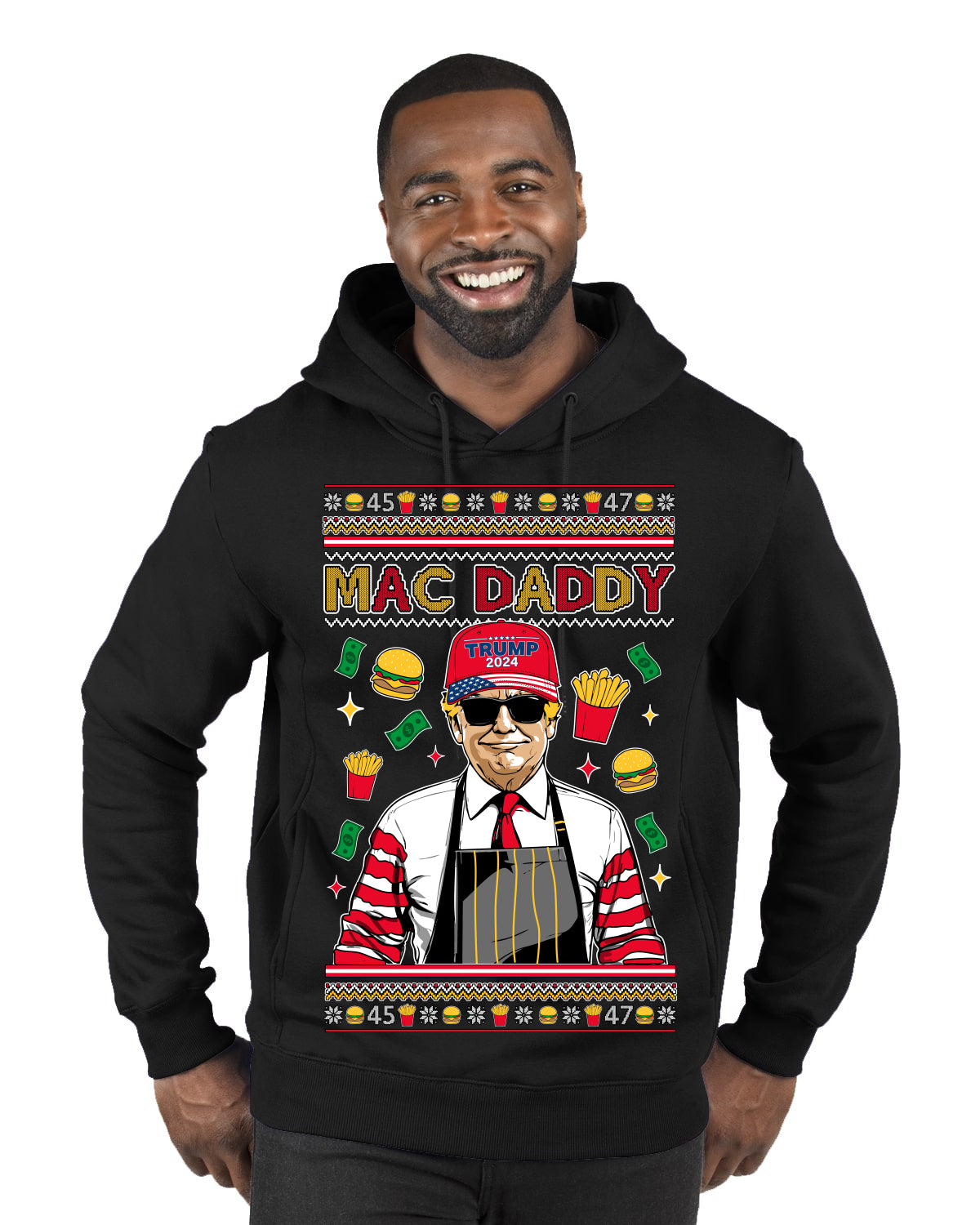 Mac Daddy Funny Viral Trump Meme Fast Food Fries Burgers Ugly Christmas Sweater Premium Graphic Hoodie Sweatshirt