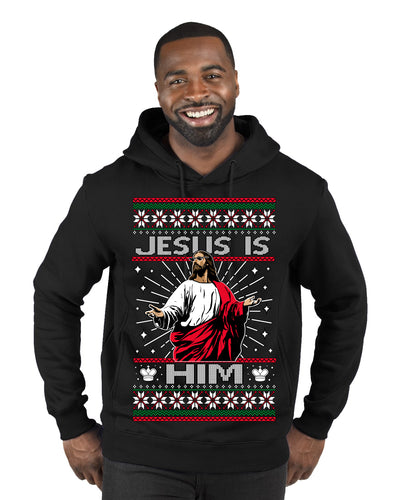 Jesus Is Him Funny Gen Z Viral Meme Shades Slang Ugly Christmas Sweater Premium Graphic Hoodie Sweatshirt