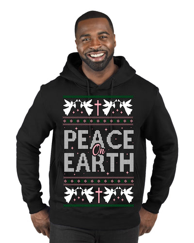 Peace On Earth Funny Xmas Cute Pink Angel Cross Ugly Christmas Sweater Premium Graphic Hoodie Sweatshirt