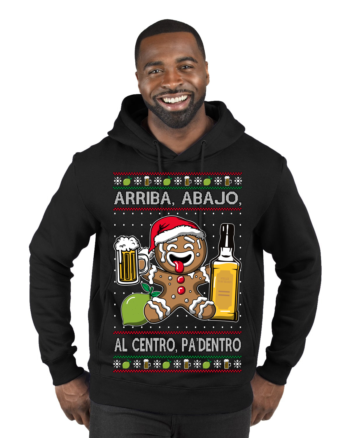 Arriba Abajo Al Centro Pa'Dentro Cheers to Health Salud Ugly Christmas Sweater Premium Graphic Hoodie Sweatshirt
