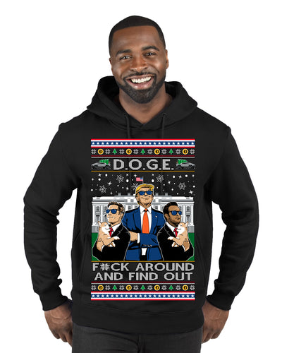 Doge F Around and Find Out Donald Trump Elon Vivek MAGA Ugly Christmas Sweater Premium Graphic Hoodie Sweatshirt