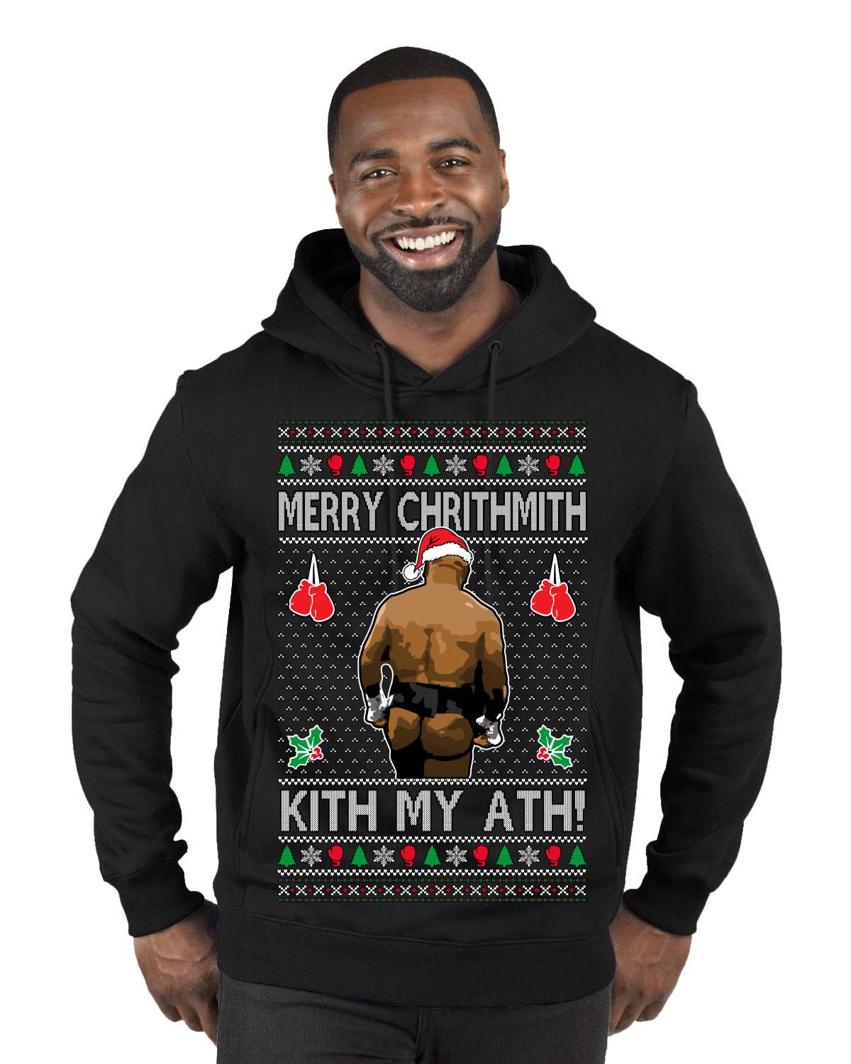Merry Chrithmith Kith My Ath, Butt Viral Kiss My Ass Boxing Fight Meme Ugly Christmas Sweater Premium Graphic Hoodie Sweatshirt