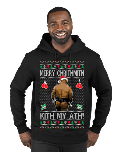Merry Chrithmith Kith My Ath, Butt Viral Kiss My Ass Boxing Fight Meme Ugly Christmas Sweater Premium Graphic Hoodie Sweatshirt