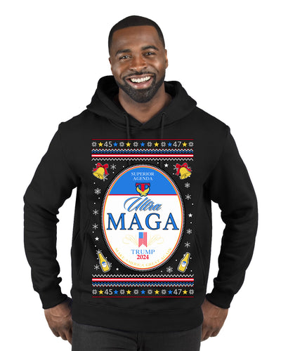 Ultra MAGA Superior Agenda Trump 2024 Funny Beer Logo Ugly Christmas Sweater Premium Graphic Hoodie Sweatshirt