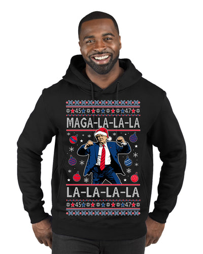 Maga La La La Funny Donald Trump Christmas Carol Song Ugly Christmas Sweater Premium Graphic Hoodie Sweatshirt
