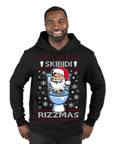 Skibidi Rizzmas Funny Toilet Video Viral Brain Rot Meme, Gen Z Alpha Slang Brainrot Memes Ugly Christmas Sweater Premium Graphic Hoodie Sweatshirt