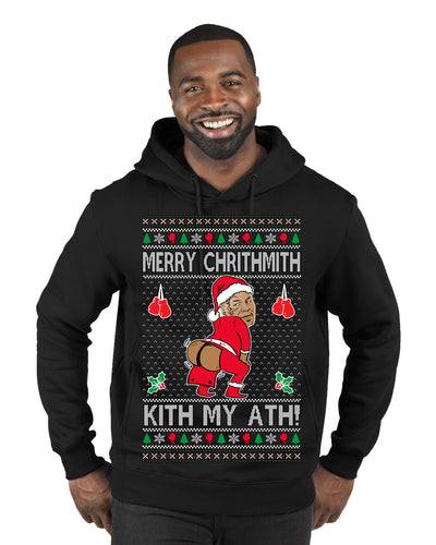 Merry Chrithmith Kith My Ath, Funny Butt Dancing, Viral Kiss My Ass Boxing Fight Meme, Men Women Ugly Christmas Sweater Premium Graphic Hoodie Sweatshirt