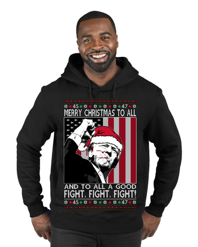 Merry Christmas to All a Good Fight | Santa Donald Trump Ugly Christmas Sweater Premium Graphic Hoodie Sweatshirt