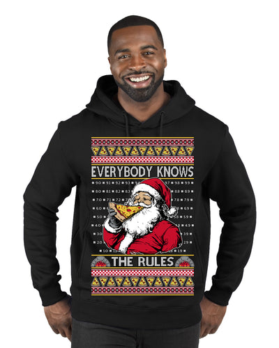 Everybody Knows the Rules Funny Santa Claus Pizza Score Ugly Christmas Sweater Premium Graphic Hoodie Sweatshirt