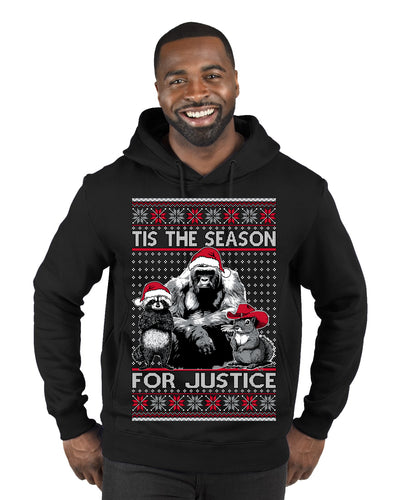 Tis the Season For Justice Harambe Peanut Fred Raccoon Ugly Christmas Sweater Premium Graphic Hoodie Sweatshirt