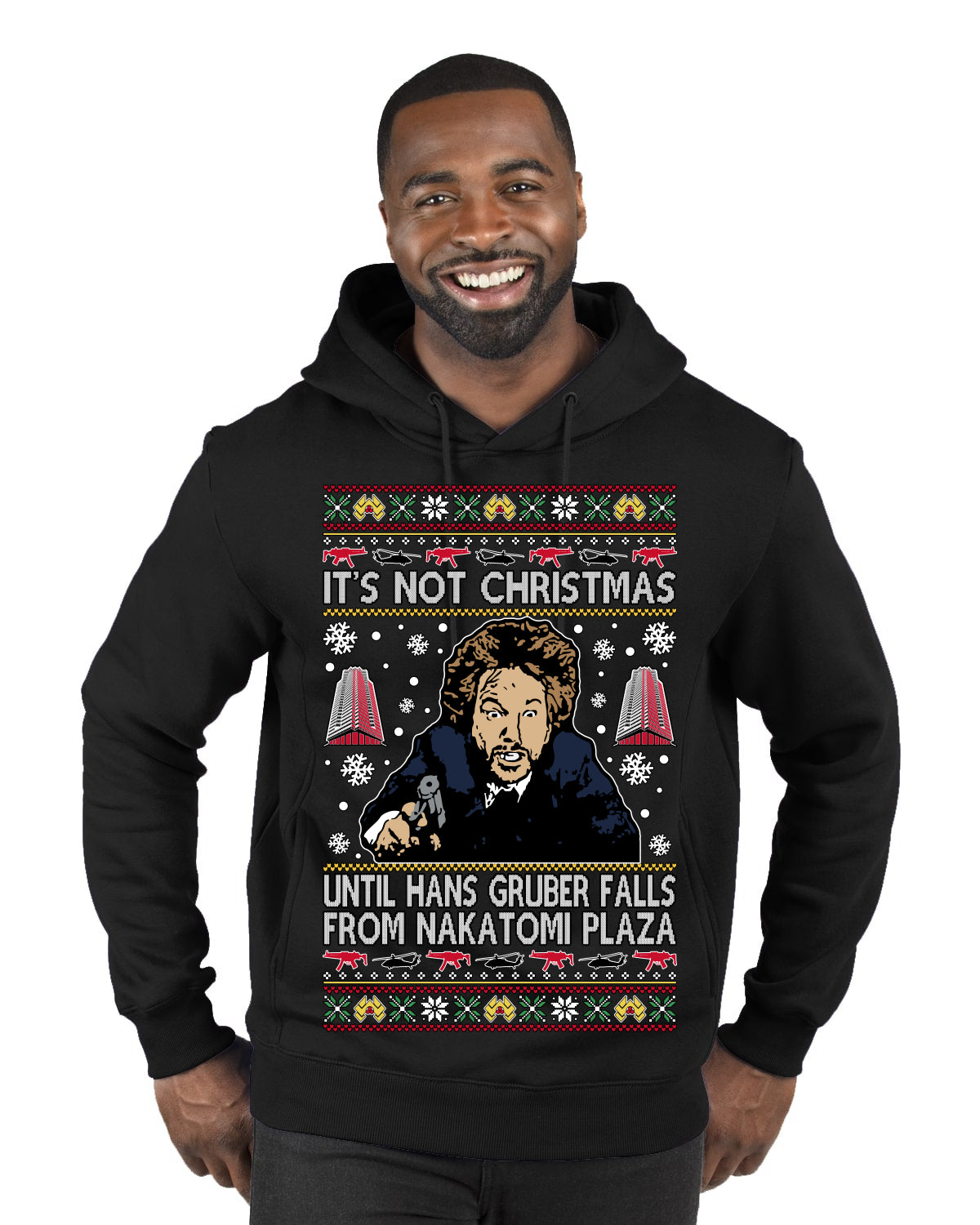 It's Not Christmas Until Hans Gruber Falls From Nakatomi Plaza Color Ugly Christmas Sweater Premium Graphic Hoodie Sweatshirt