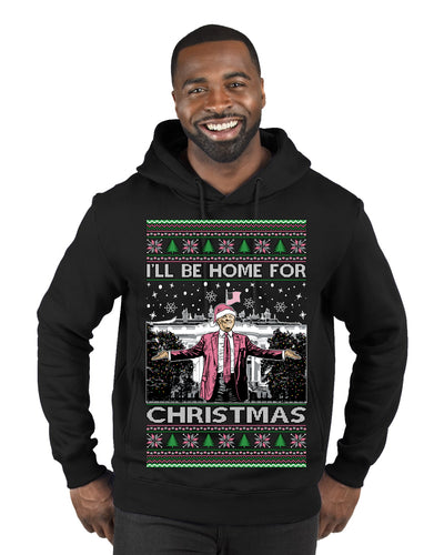 I'll Be Home for Christmas Pink Suit | Funny Santa Clause President Donald Trump Ugly Christmas Sweater Premium Graphic Hoodie Sweatshirt