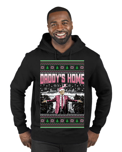 Daddy's Home Pink Suit, I'll Be Home for Christmas | Funny Santa Clause President Donald Trump Ugly Christmas Sweater Premium Graphic Hoodie Sweatshirt