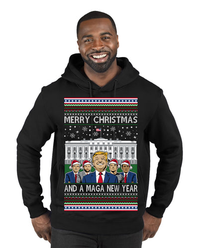 Merry Christmas and a MAGA New Year 2025 Ugly Christmas Sweater Premium Graphic Hoodie Sweatshirt