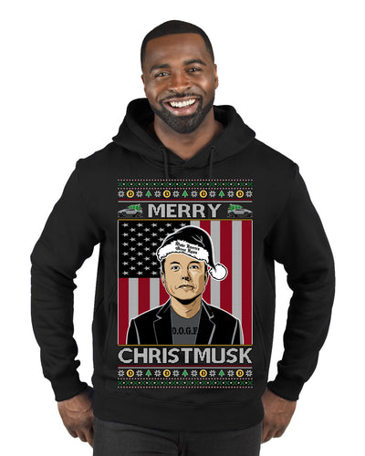 Merry Christmusk Funny Dark MAGA Santa Elon Doge Meme Ugly Christmas Sweater Premium Graphic Hoodie Sweatshirt