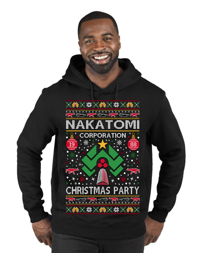 Nakatomi Corporation Christmas Party 1988 Plaza Logo, Classic Die Hard McClane 80s Xmas Movie Quote Ugly Christmas Sweater Premium Graphic Hoodie Sweatshirt