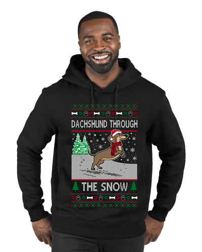 Dachshund Through The Snow, Cute Dog Christmas Sweater, Ugly Christmas Sweater Premium Graphic Hoodie Sweatshirt