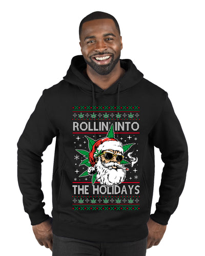Rollin' Into The Holidays Christmas Sweater, Ugly Christmas Sweater Premium Graphic Hoodie Sweatshirt