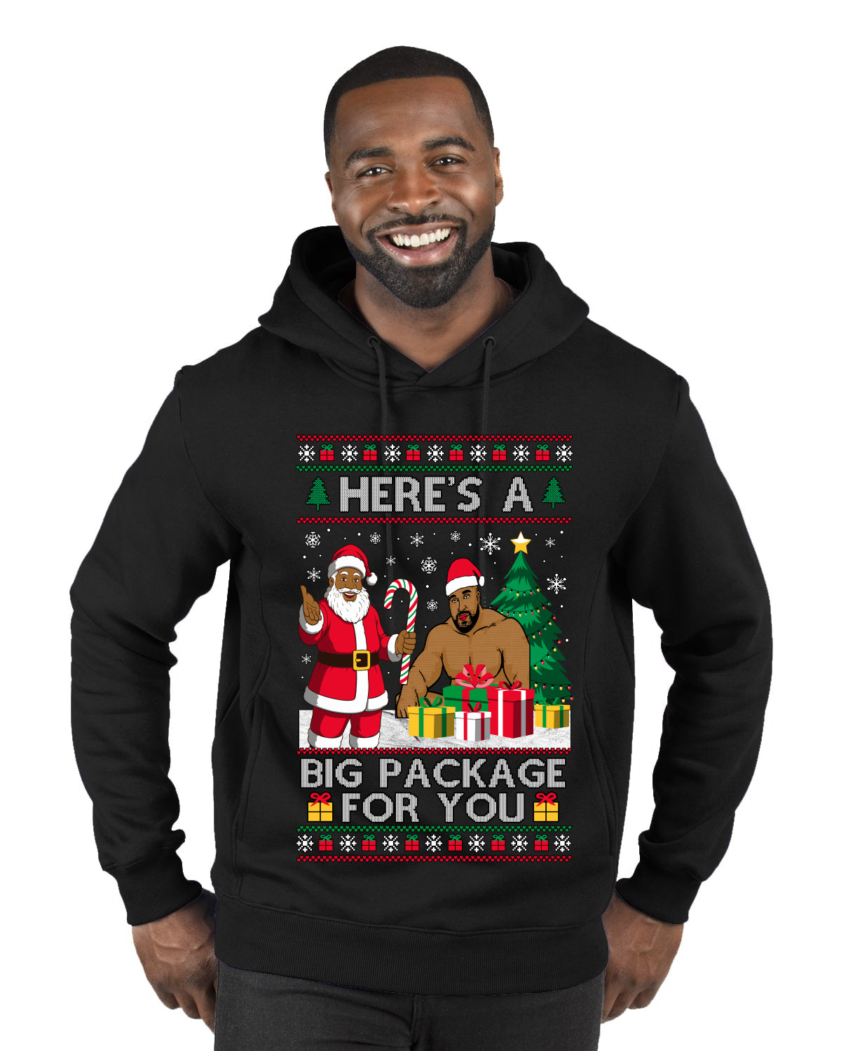 Here's A Big Package For You Black Santa Christmas Sweater, Ugly Christmas Sweater Premium Graphic Hoodie Sweatshirt