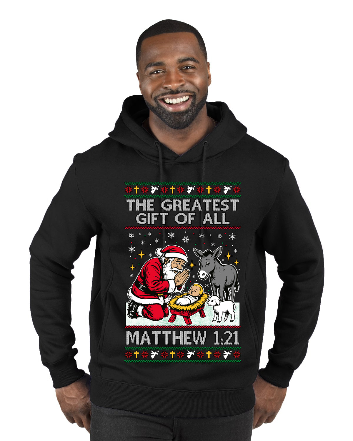 The Greatest Gift Of All Matthew 1:21, Ugly Christmas Sweater Premium Graphic Hoodie Sweatshirt