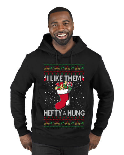 Hefty And Hung Christmas Sweater, Funny  Ugly Christmas Sweater Premium Graphic Hoodie Sweatshirt