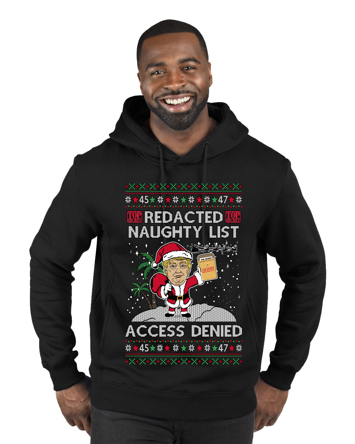 Redacted Naughty List Access Denied, Ugly Christmas Sweater Unisex Unisex Premium Graphic Hoodie Sweatshirt