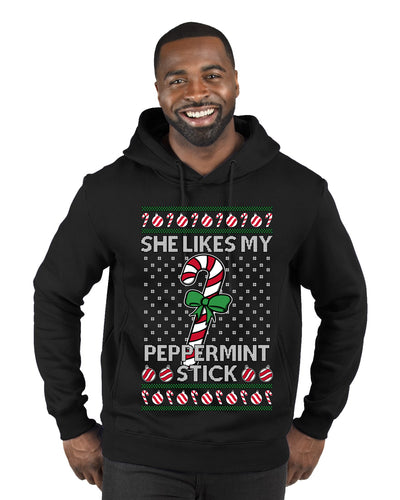 She Likes My Peppermint Stick, Ugly Christmas Sweater Unisex Premium Graphic Hoodie Sweatshirt
