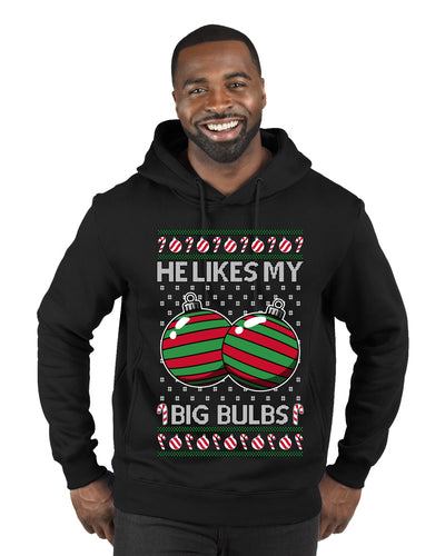 He Likes My Big Bulbs, Ugly Christmas Sweater Unisex Premium Graphic Hoodie Sweatshirt