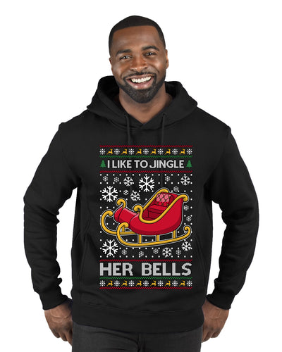 I Like To Jingle Her Bells, Ugly Christmas Sweater Unisex Premium Graphic Hoodie Sweatshirt