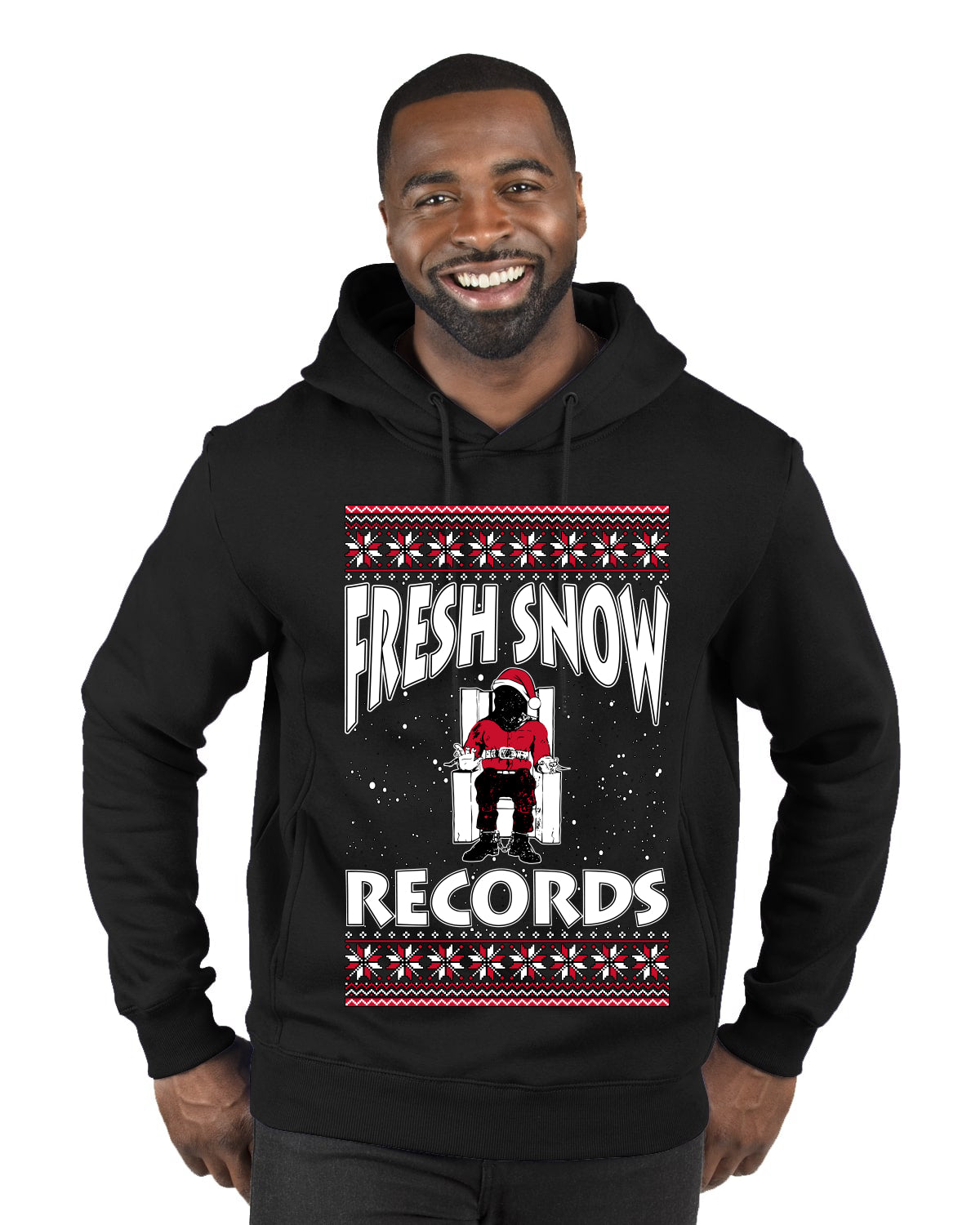 Fresh Snow Records Hip Hop Parody, Ugly Christmas Sweater Unisex Premium Graphic Hoodie Sweatshirt