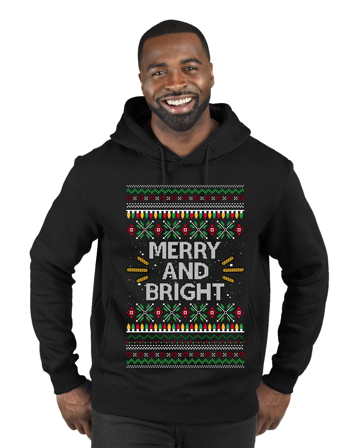 Merry And Bright, Ugly Christmas Sweater Unisex Premium Graphic Hoodie Sweatshirt
